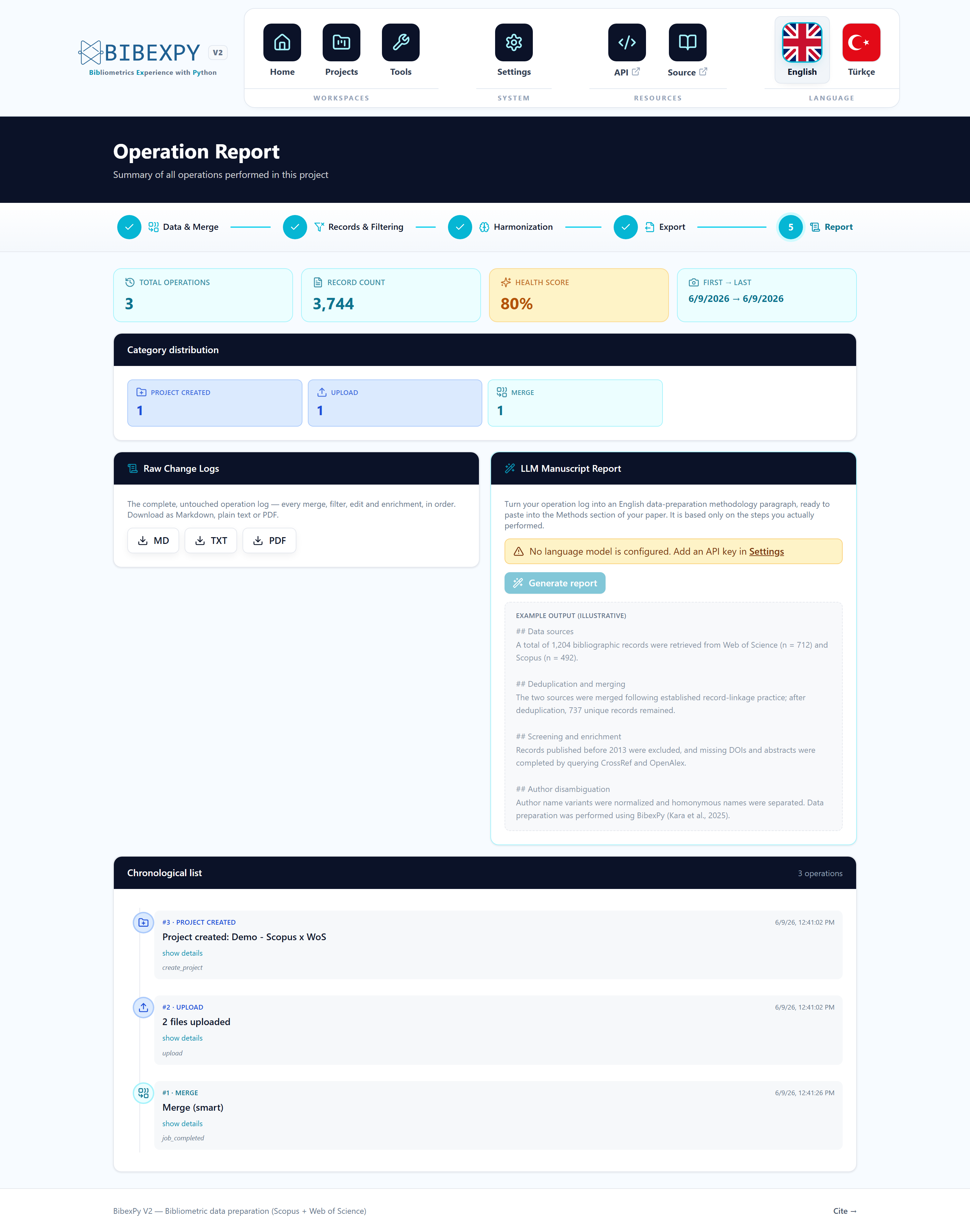 BibexPy — Report screen